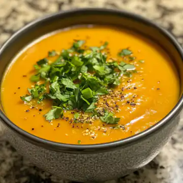 Spicy Miso Carrot Soup taken with iphone 15 pro max --iw 2 --ar 4:5 --v 6.1 --raw