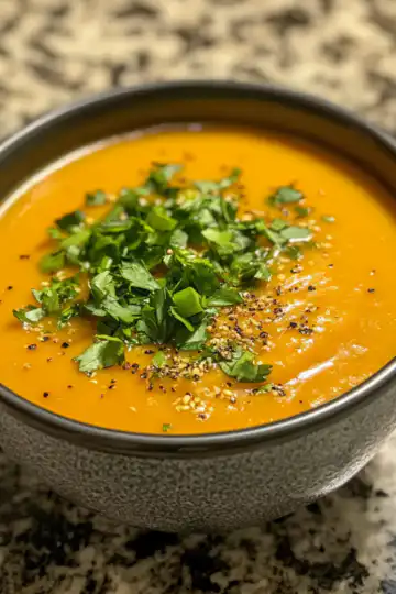 Spicy Miso Carrot Soup taken with iphone 15 pro max --iw 2 --ar 4:5 --v 6.1 --raw