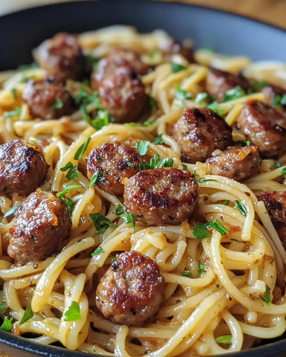 Uncooked spaghetti soaking in creamy sauce while cooking in skillet