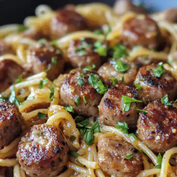 Sticky Honey Garlic Sausage Pasta Skillet taken with iphone 15 pro max --iw 2 --ar 4:5 --v 6.1 --raw