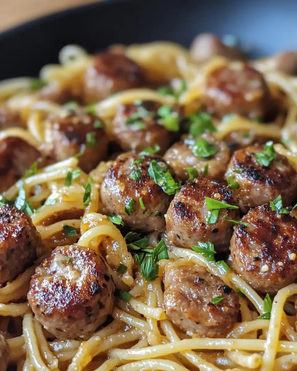 Sticky honey garlic sausage pasta simmering in pressure cooker