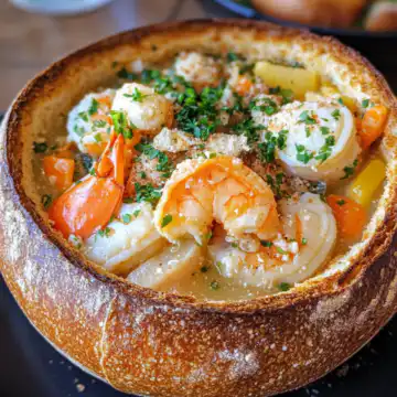 Stuffed Seafood Soup Bread Bowl taken with iphone 15 pro max --iw 2 --ar 4:5 --v 6.1 --raw