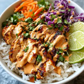 Sweet Chili Chicken Bowl With Coconut Lime Drizzle taken with iphone 15 pro max --iw 2 --ar 4:5 --v 6.1 --raw