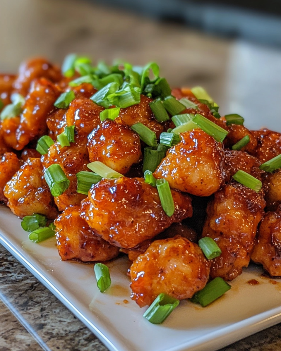 Sweet chili chicken simmering in pressure cooker with steam vent