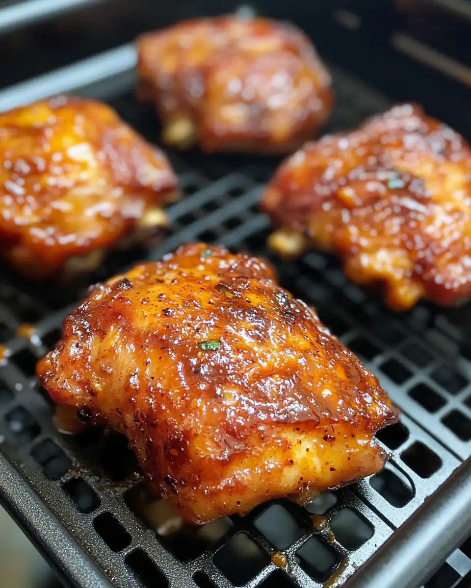 Sweet chili chicken thighs pressure cooking in air fryer basket
