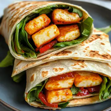 Sweet Chili Halloumi Wraps Easy Vegetarian Lunch taken with iphone 15 pro max --iw 2 --ar 4:5 --v 6.1 --raw