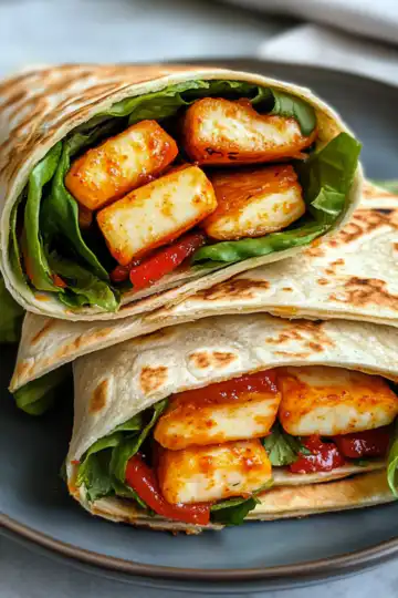 Sweet Chili Halloumi Wraps Easy Vegetarian Lunch taken with iphone 15 pro max --iw 2 --ar 4:5 --v 6.1 --raw