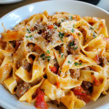 Sweet Pepper Sausage Pasta taken with iphone 15 pro max --iw 2 --ar 4:5 --v 6.1 --raw