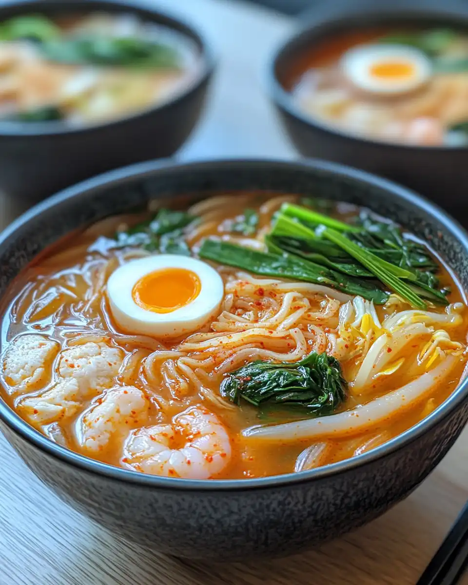 Served Korean winter soup with fresh green onions on top in a bowl