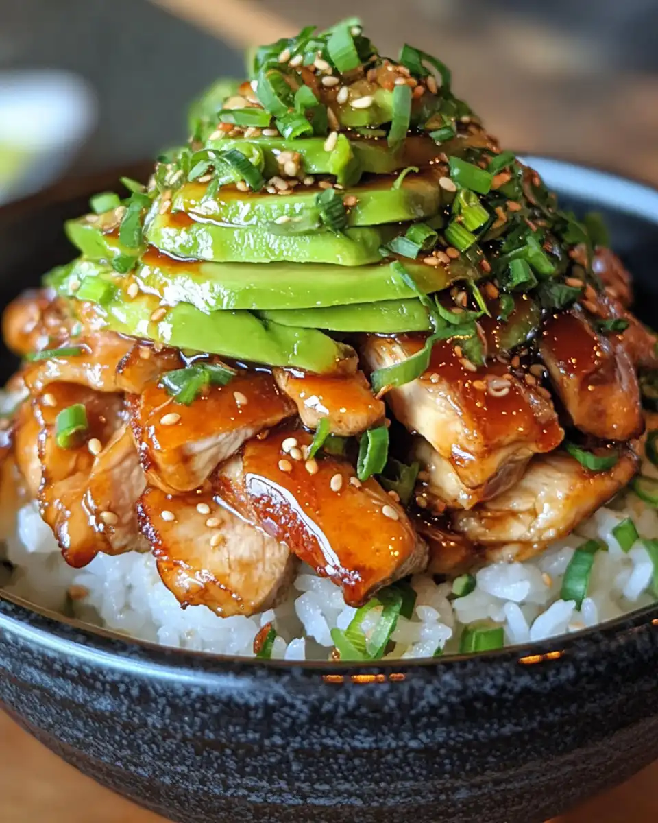 Juicy pressure cooker teriyaki chicken with fresh avocado slices