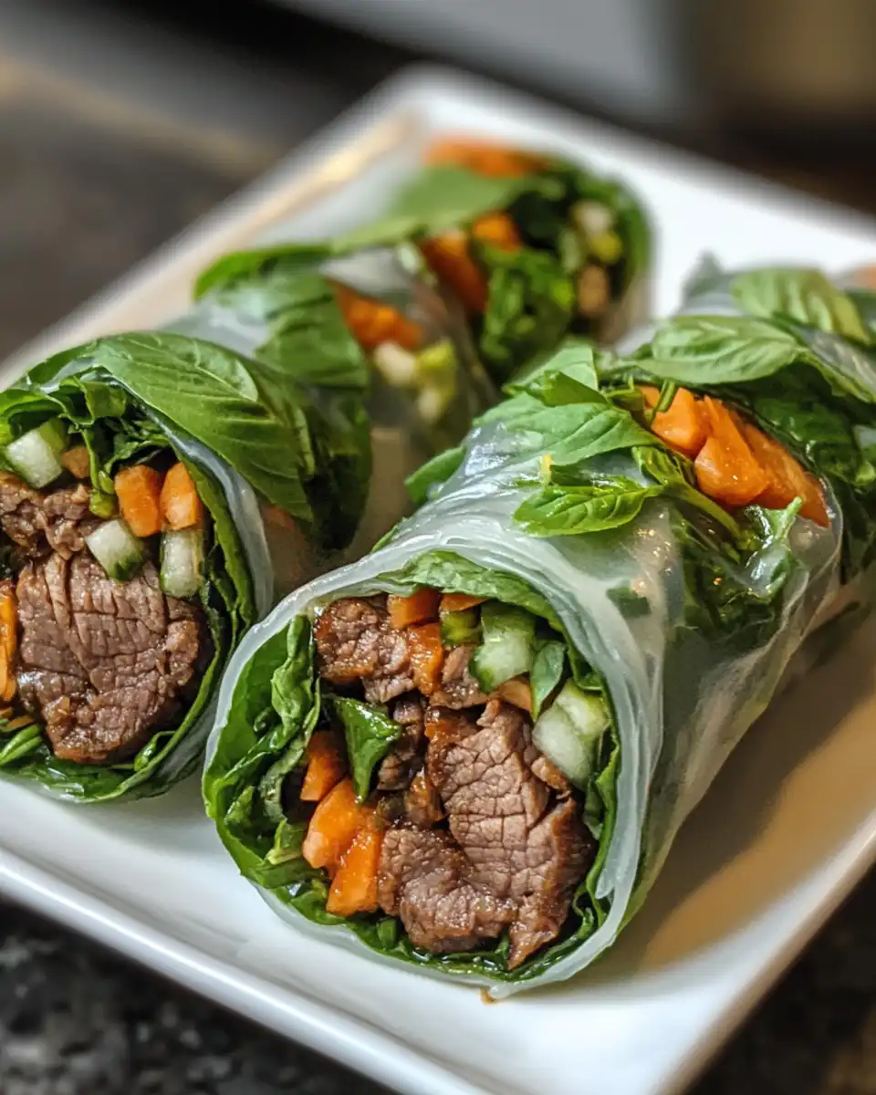 Folding Thai basil beef rolls finished and ready to serve