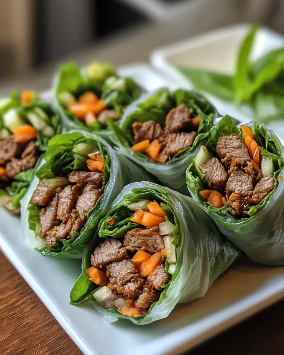 Fresh Thai basil beef rolls ready to eat