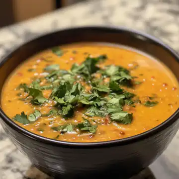 Thai Coconut Red Lentil Soup taken with iphone 15 pro max --iw 2 --ar 4:5 --v 6.1 --raw