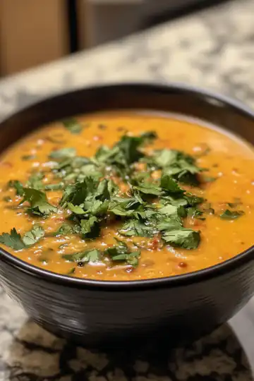 Thai Coconut Red Lentil Soup taken with iphone 15 pro max --iw 2 --ar 4:5 --v 6.1 --raw