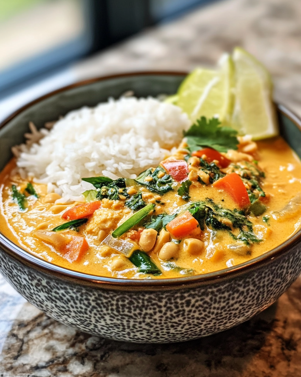 Finished Thai Peanut Curry Chicken serving ready to eat