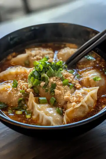 Thai Potsticker Soup taken with iphone 15 pro max --iw 2 --ar 4:5 --v 6.1 --raw