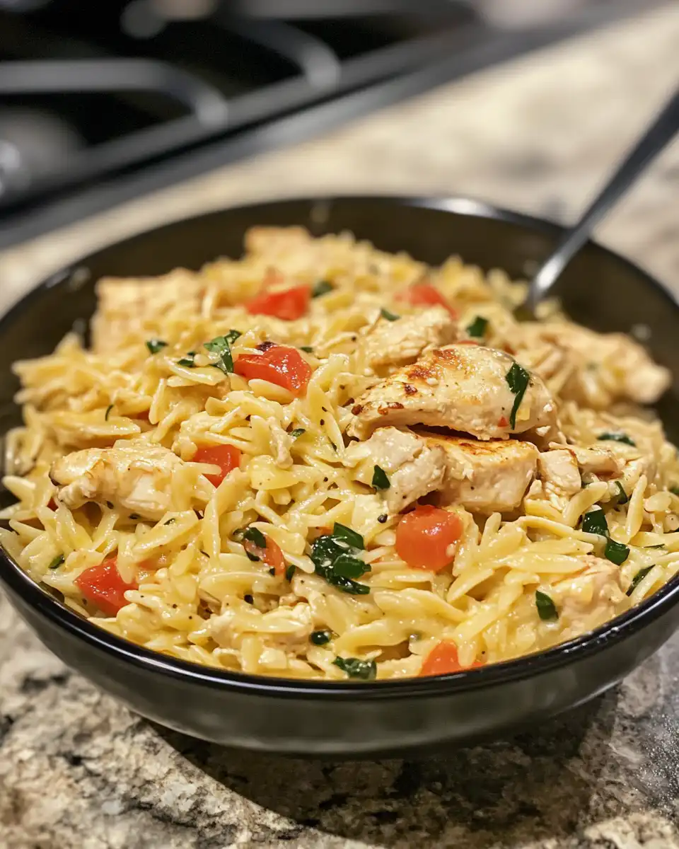 Finished one pot Cajun chicken Alfredo with creamy sauce garnished with fresh parsley
