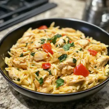 The Ultimate Guide To One Pot Cajun Chicken Alfredo Orzo taken with iphone 15 pro max --iw 2 --ar 4:5 --v 6.1 --raw