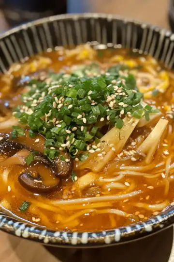 Tomato Enoki Mushroom Soup taken with iphone 15 pro max --iw 2 --ar 4:5 --v 6.1 --raw
