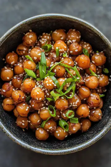 Vegan Sticky Sesame Chickpeas taken with iphone 15 pro max --iw 2 --ar 4:5 --v 6.1 --raw