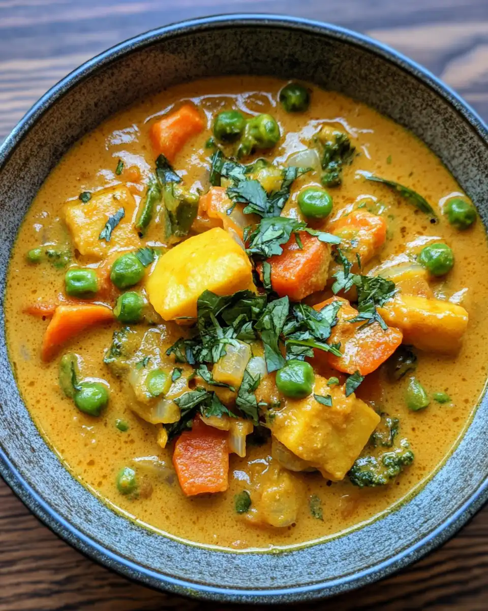 Blended cashew paste and spices added to vegetable curry in pressure cooker
