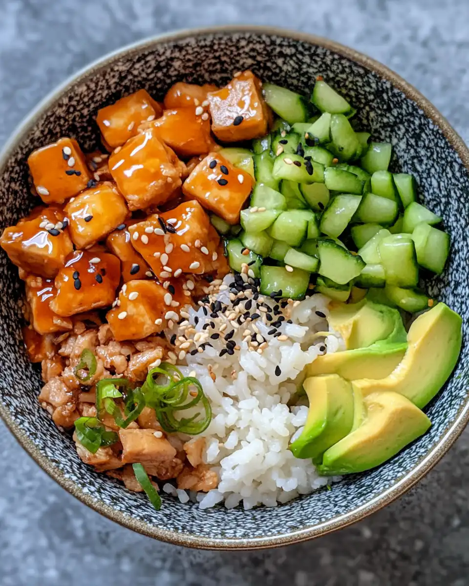 Assembled spring roll bowl ready to enjoy with fresh toppings