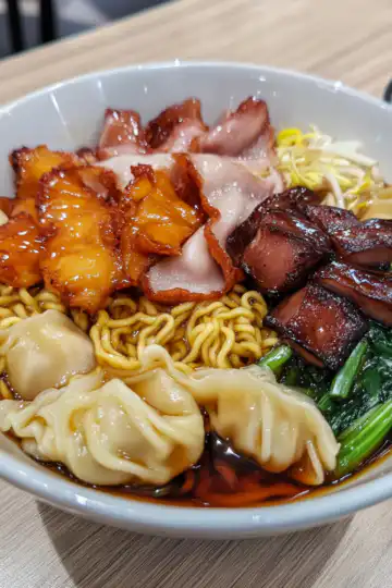 Wonton Char Siu Noodle taken with iphone 15 pro max --iw 2 --ar 4:5 --v 6.1 --raw