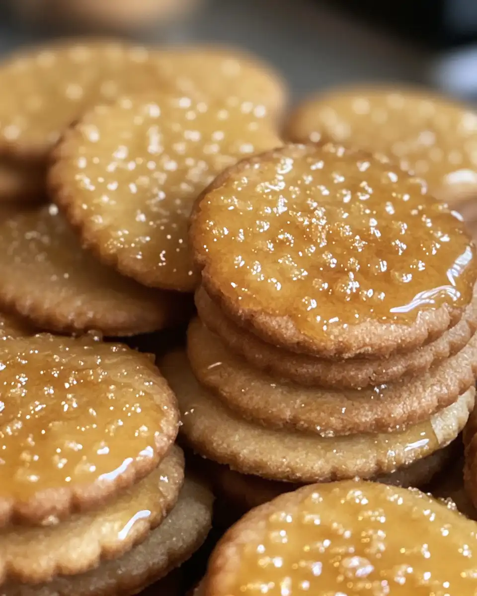 Serving plate with freshly glazed Yakgwa Korean honey cookies topped with pine nuts