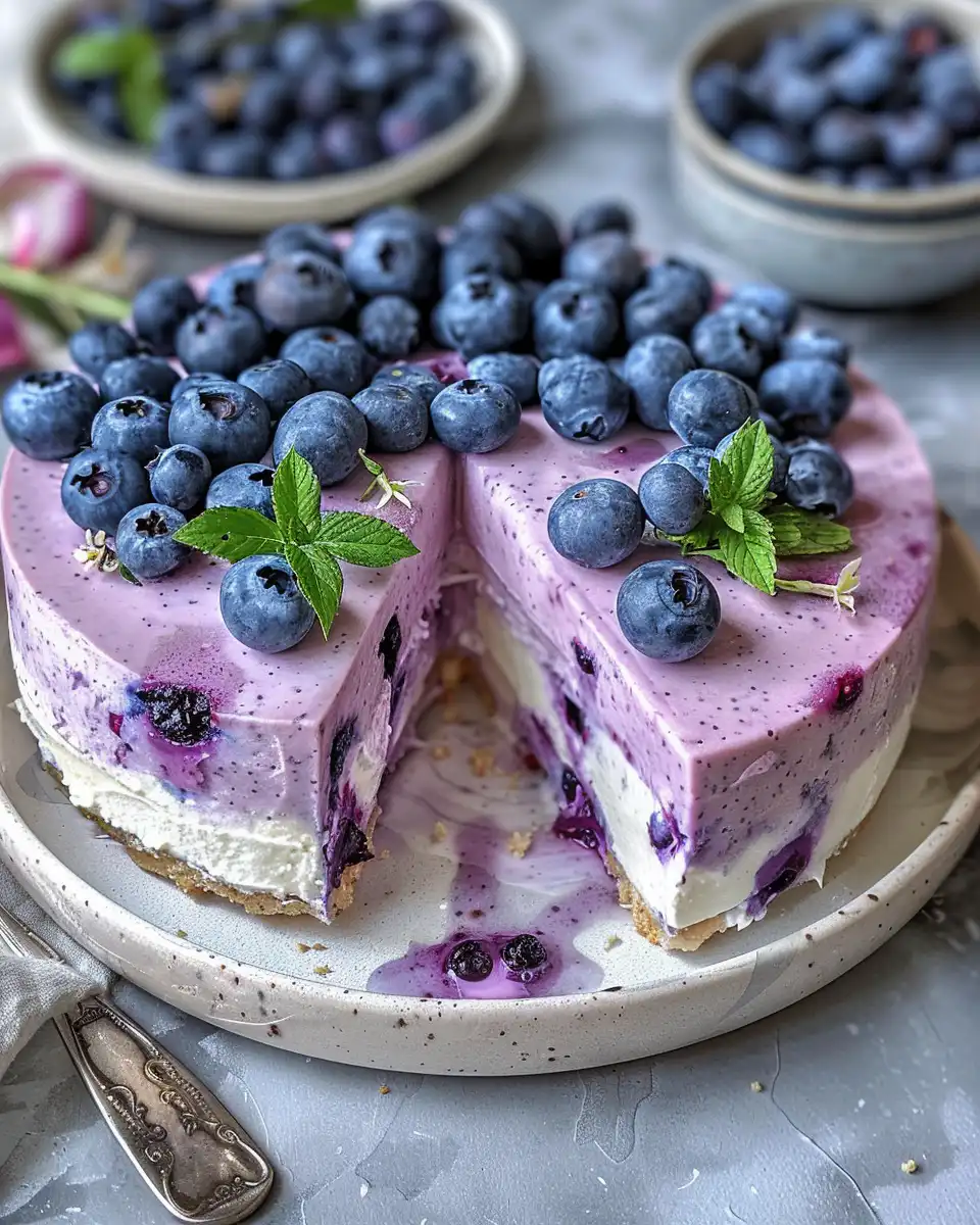 Ingredients for blueberry yogurt pull cake including peaches and blueberries