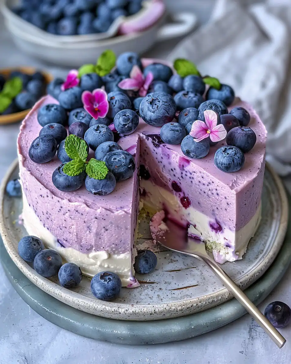 Finished blueberry peach pressure cooker pull cake sliced on plate