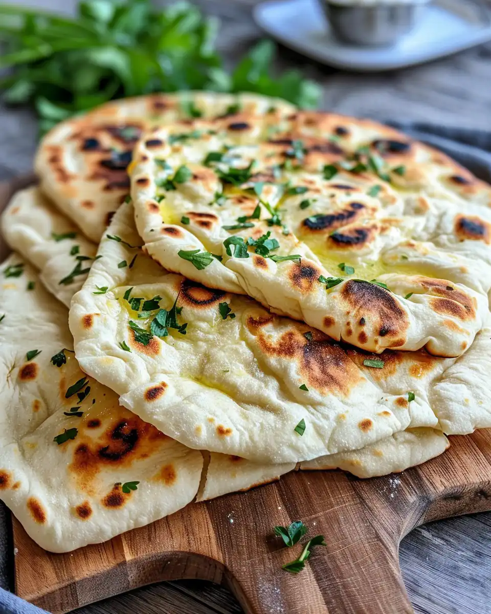 Serving of finished Greek yogurt naan with shrimp salad