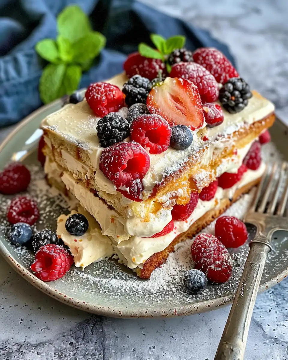 Slice of creamy yogurt cake served on plate ready to eat
