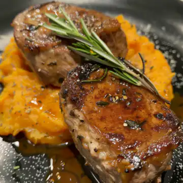 Apple Cider Pork with Mashed Sweet Potatoes taken with iphone 15 pro max --iw 2 --ar 4:5 --v 6.0 --raw