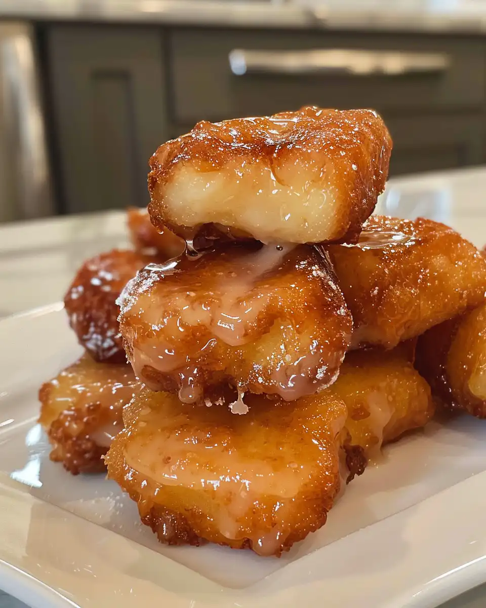 Golden apple fritter bites fresh out of pressure cooker with warm cinnamon aroma