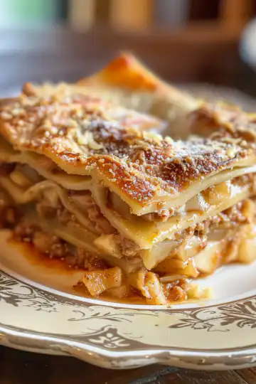 Apple Lasagna Dessert taken with iphone 15 pro max --iw 2 --ar 4:5 --v 6.0 --raw