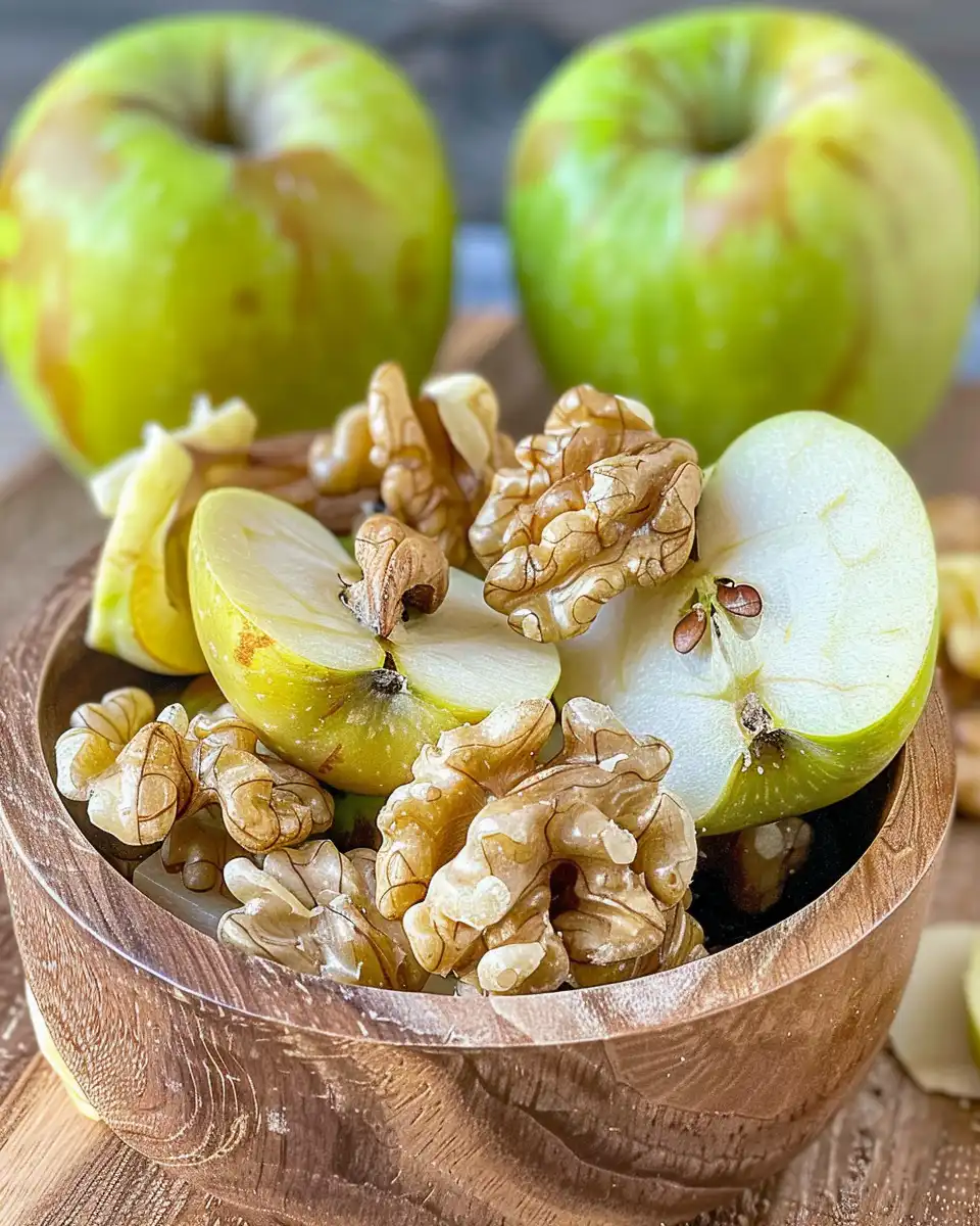 Finished Apple-Walnut Charoset served in a bowl chilled and ready to eat