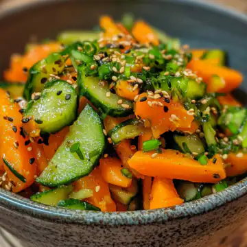 Asian Carrot & Cucumber Salad taken with iphone 15 pro max --iw 2 --ar 4:5 --v 6.1 --raw