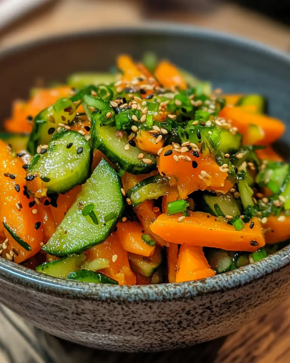 Fresh carrot and cucumber salad steaming in pressure cooker with vibrant colors