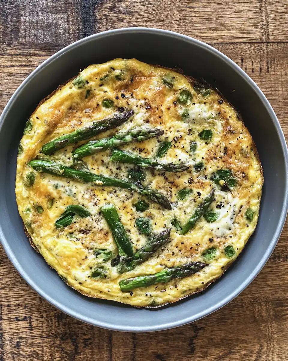 Finished asparagus frittata on serving plate