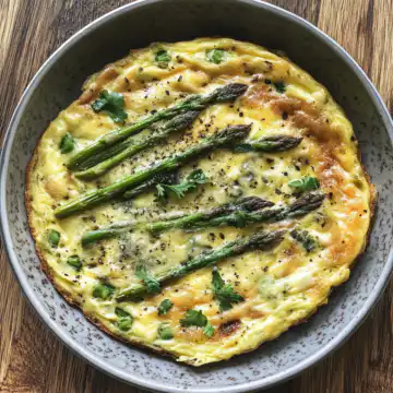 Asparagus Frittata taken with iphone 15 pro max --iw 2 --ar 4:5 --v 6.1 --raw