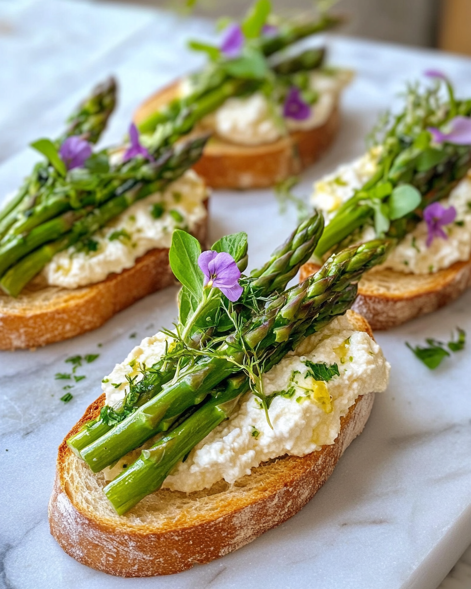 Finished asparagus crostini ready to enjoy