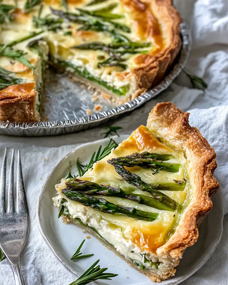 Served asparagus tart on a plate