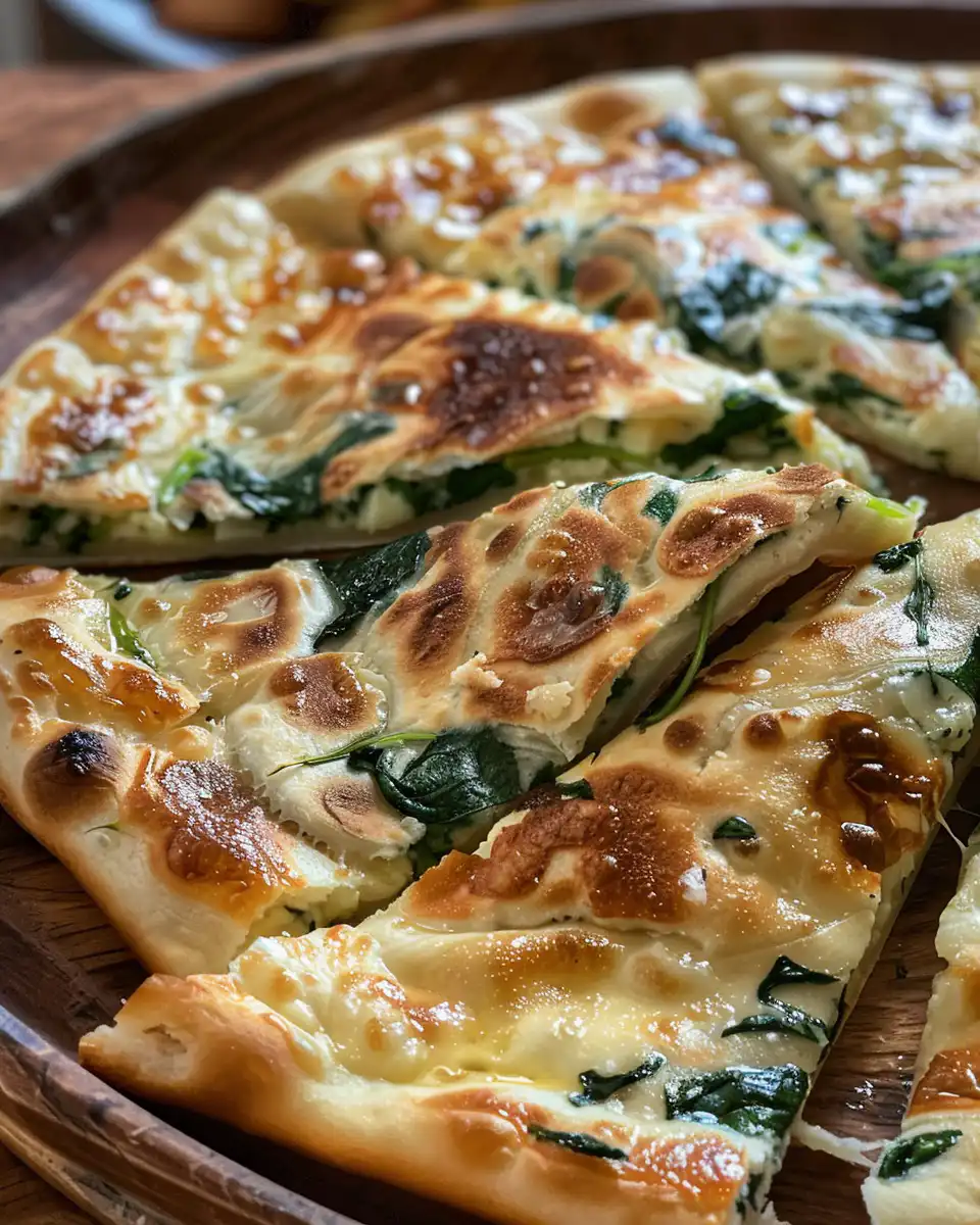 Freshly cooked authentic Turkish gozleme with spinach filling