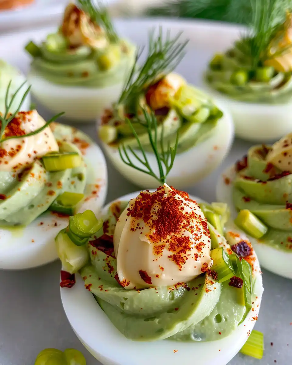 Ingredients for avocado deviled eggs mixture including avocado, lime, cilantro