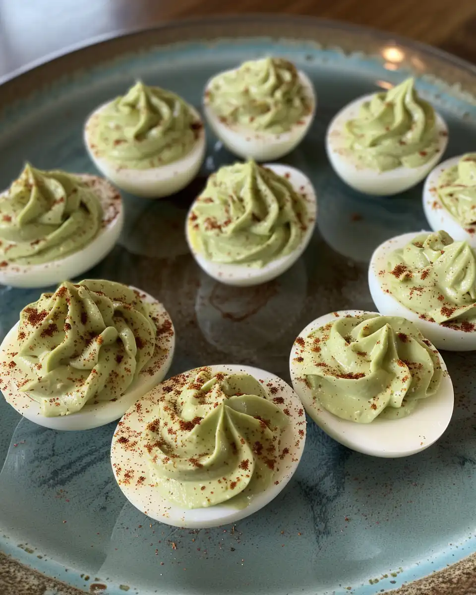 Ingredients for avocado deviled eggs with fresh avocado and boiled eggs