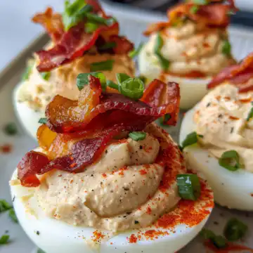 Bacon deviled eggs taken with iphone 15 pro max --iw 2 --ar 4:5 --v 6.0 --raw