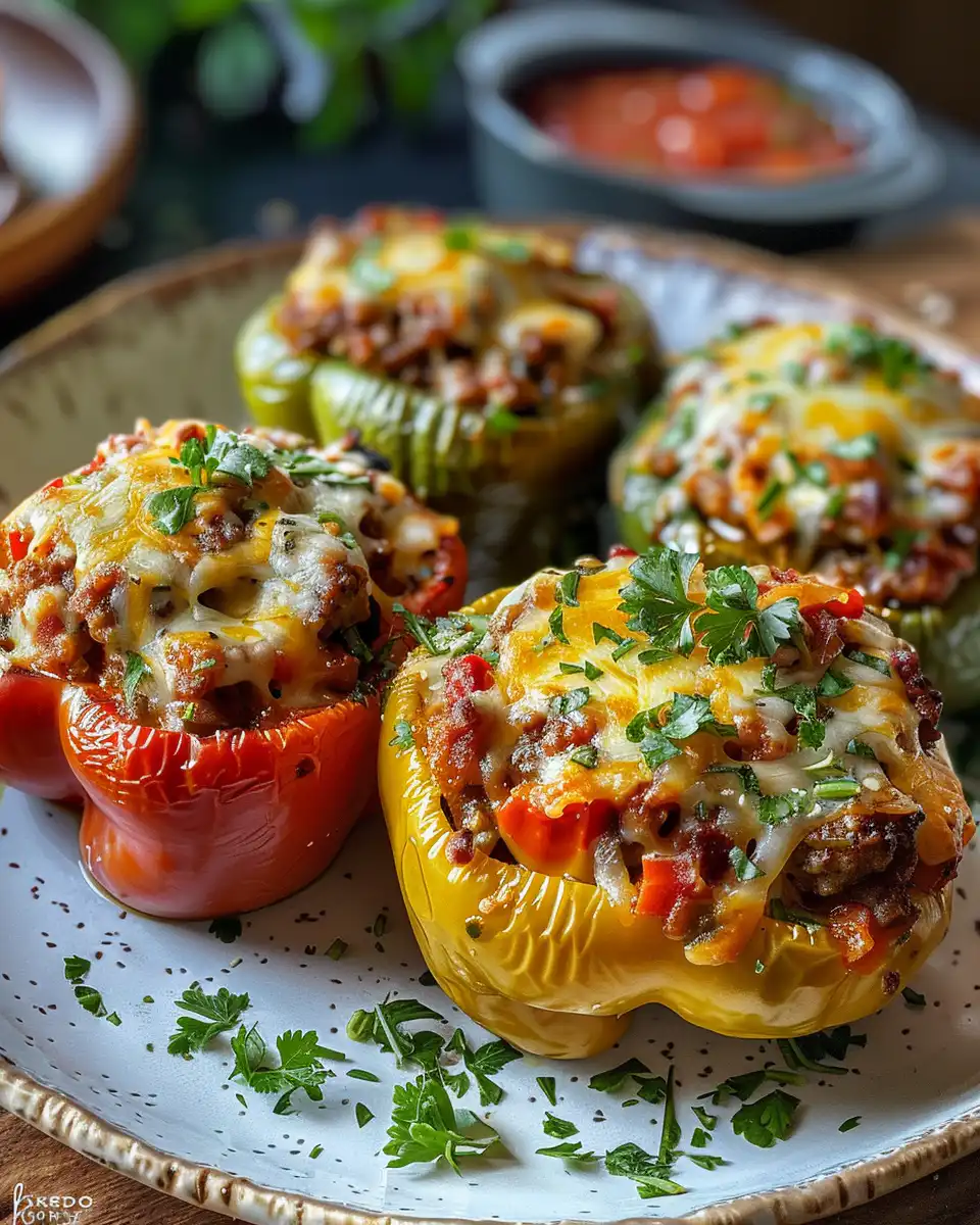 Ingredients for Italian stuffed bell peppers arranged on kitchen counter