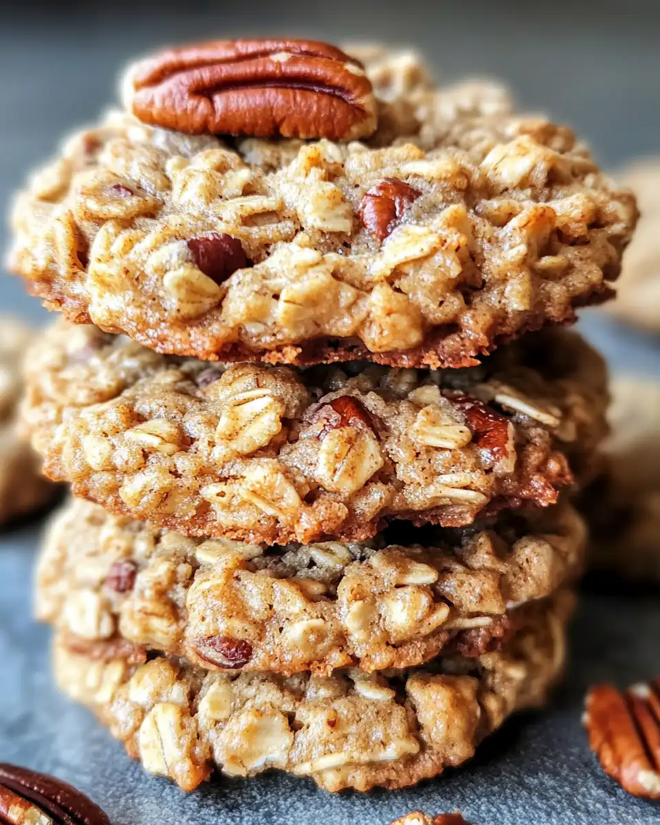 Freshly baked pecan pie oatmeal cookies with caramel and cinnamon aroma