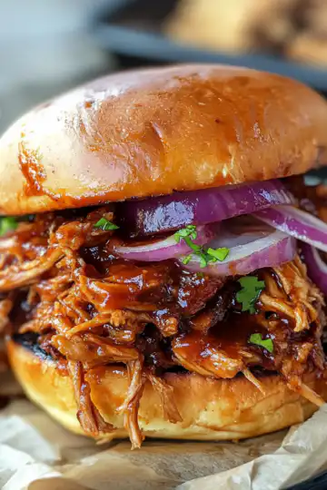 BBQ pulled chicken taken with iphone 15 pro max --iw 2 --ar 4:5 --v 6.1 --raw