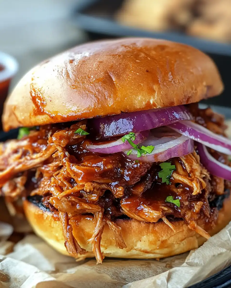 Close-up of pulled BBQ chicken being served